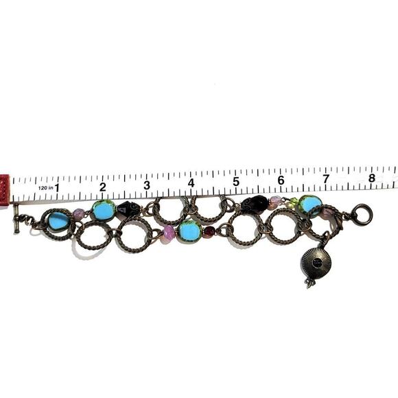 Grandmother's Buttons Oxidized Metal Beaded Charm-Link Bracelet - Picture 3 of 6